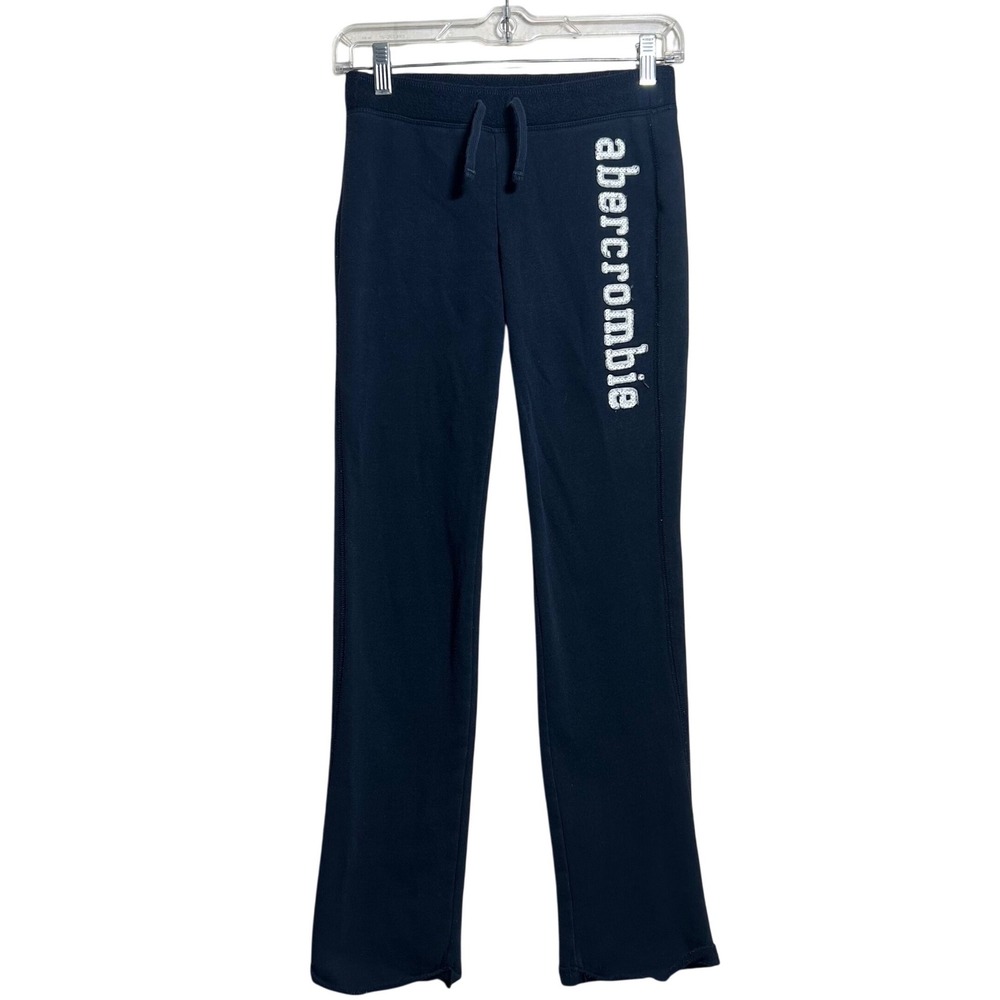 abercrombie kids navy blue sweatpants with white logo